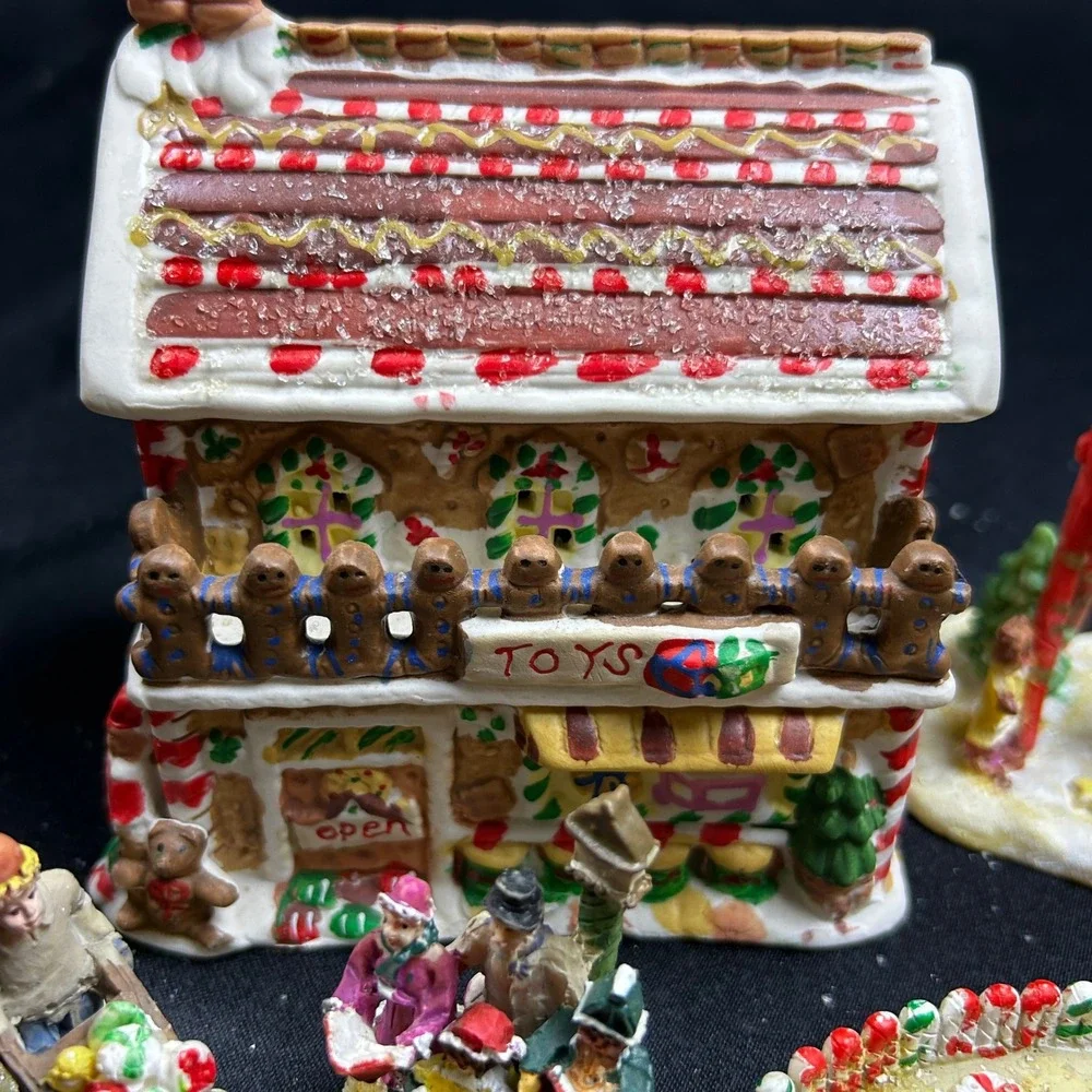 Gingerfrost Lane 2005 Christmas Village Toy Shop Bridge Swing Set Figures